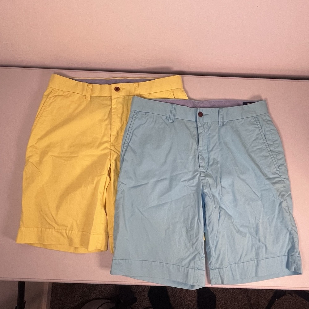 2 Polo Ralph Lauren Shorts Mens 31 Baby Blue/Yellow Classic Fit Chino Preppy